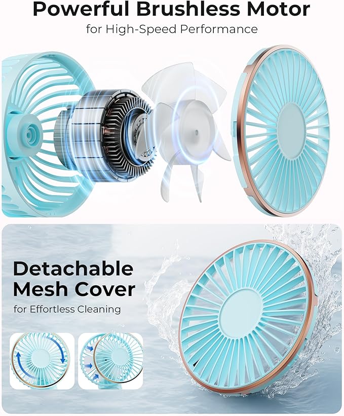 Portable Handheld Fan, 4000mAh, 180 Adjustable, 6 Speed Wind, USB Rechargeable Foldable Fan with Real-Time Electricity Display