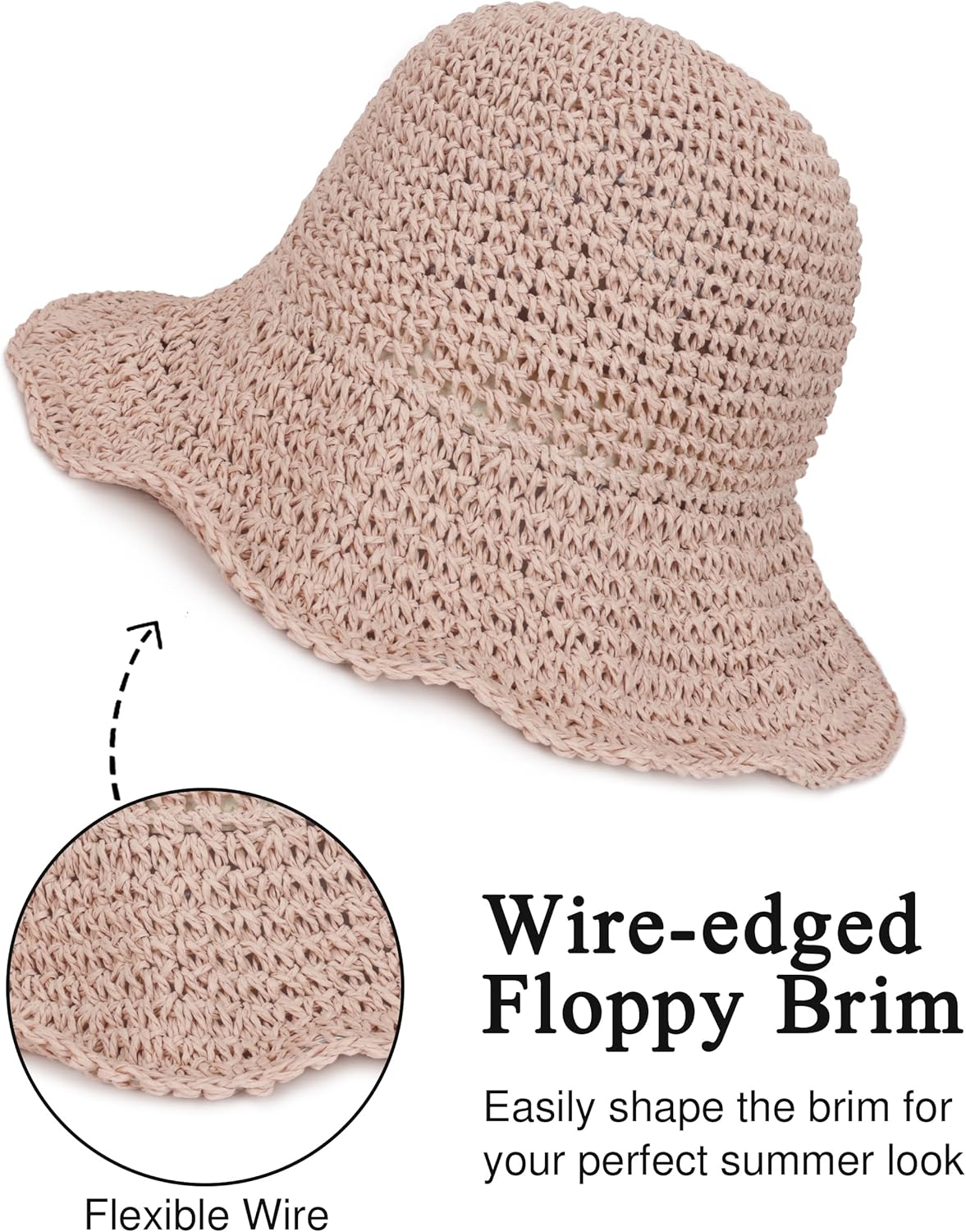 Womens Wide Brim Straw Sun Hat Foldable Floppy Crochet Beach Hat for Summer