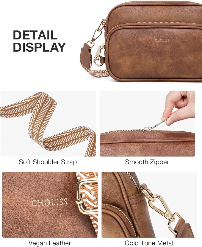 CHOLISS Small Purses for Women, Travel Purses Anti Theft Crossbody Bags for Women, Vegan Leather Adjustable Wide Guitar Strap | Travel Purses, Anti Theft, Adjustable, Wide Guitar Strap