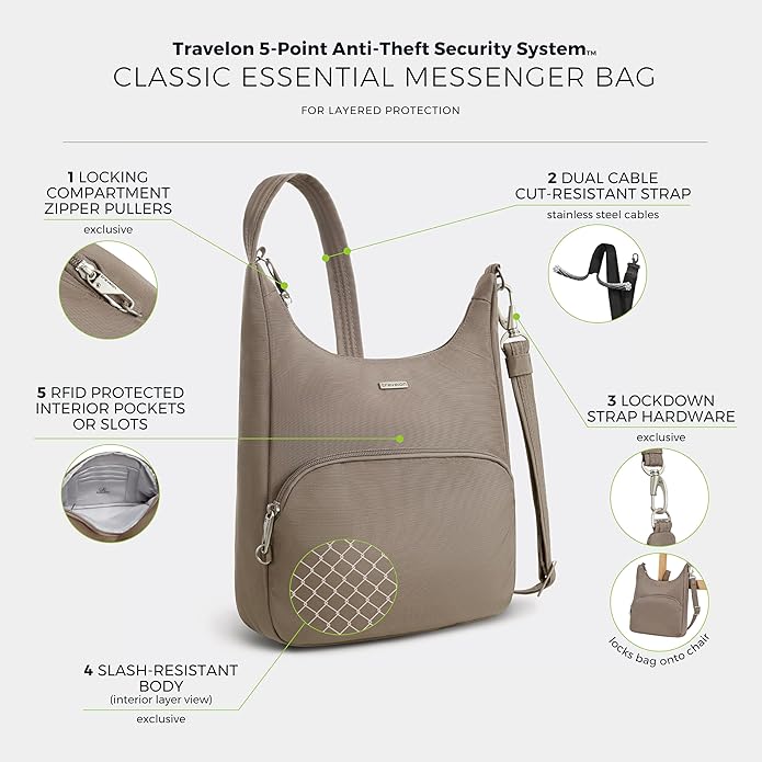 Travelon Anti-Theft Classic Essential Messenger Bag