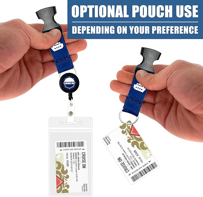 Cruise On Royal Caribbean Luggage Tag Holders (4 Pack) & Lanyards (2 Pack) – Large, Clear, Waterproof Cruise Essentials 2026-2027 – Secure Ship Tags & Cards (Royal & Navy Blue)