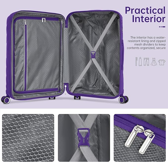 Carry On Luggage 22x14x9 Airline Approved, 20 Inch Expandable Hardshell Luggage Carry-on Suitcases with Spinner Wheels, Carry On Suitcase Set for Women (PURPLE)