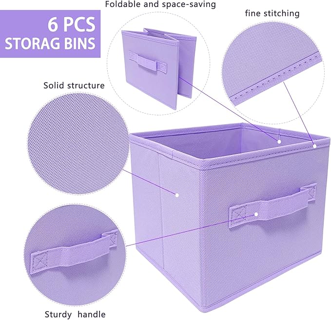 Purple Cube Storage Bins 9.0"x7.5"x7.5" Mini Size Fabirc Foldable Closet Toy Organizer Collapsible Cloth