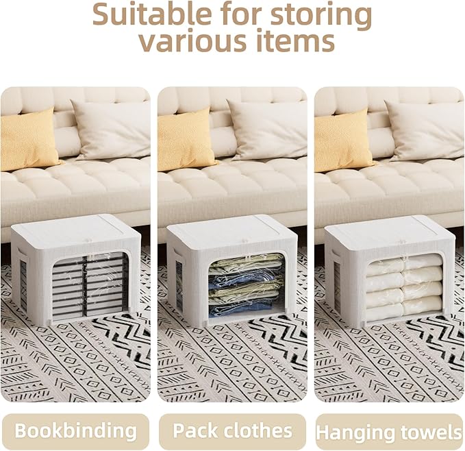 FHSQX 8 Pack Clothes Storage Bins - Foldable Storage Bins for Clothes Fabric Storage Box with Metal Frame (Cream White, 19.7x15.7x13.8 inch)