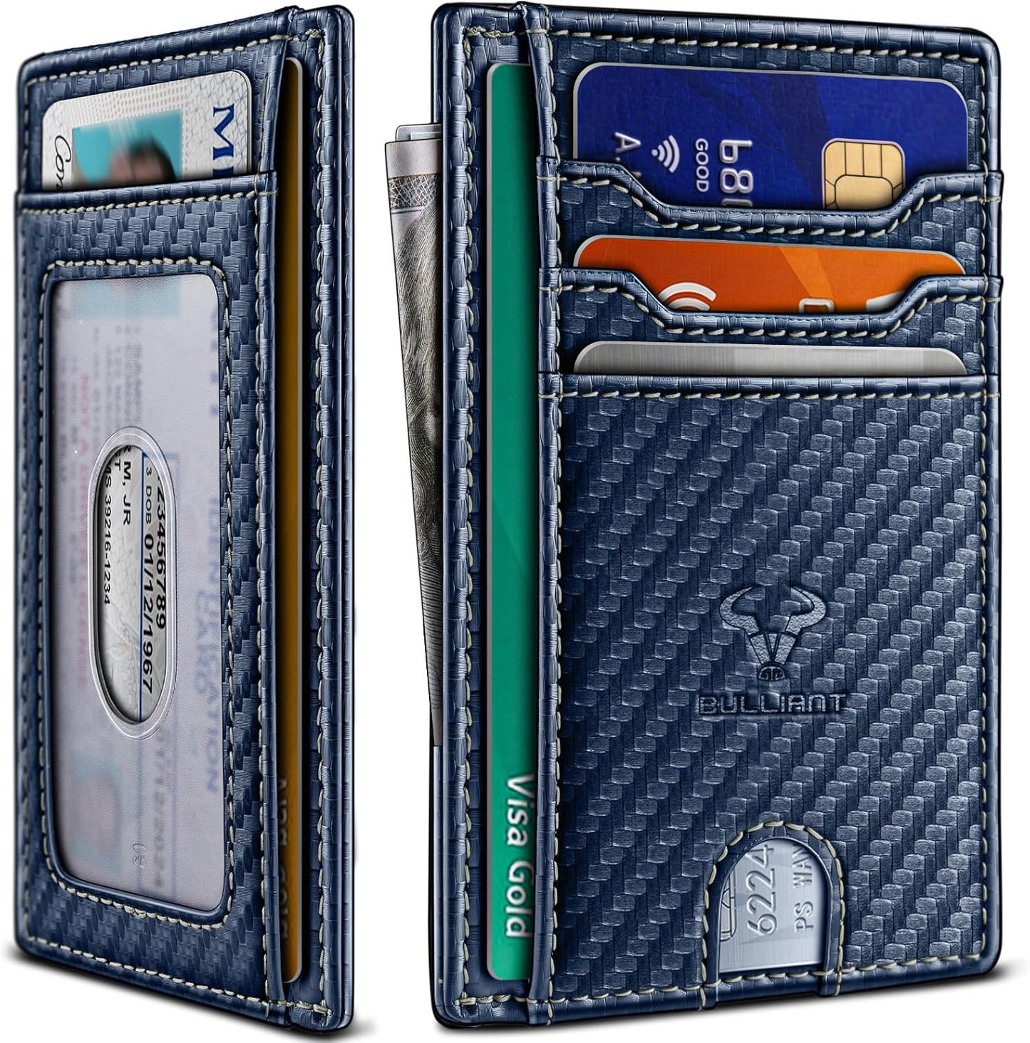 BULLIANT Slim Wallet, Skinny Minimal Thin Front Pocket Wallet Card Holder For Men 7Cards 3.15"x4.5",Gift-Boxed
