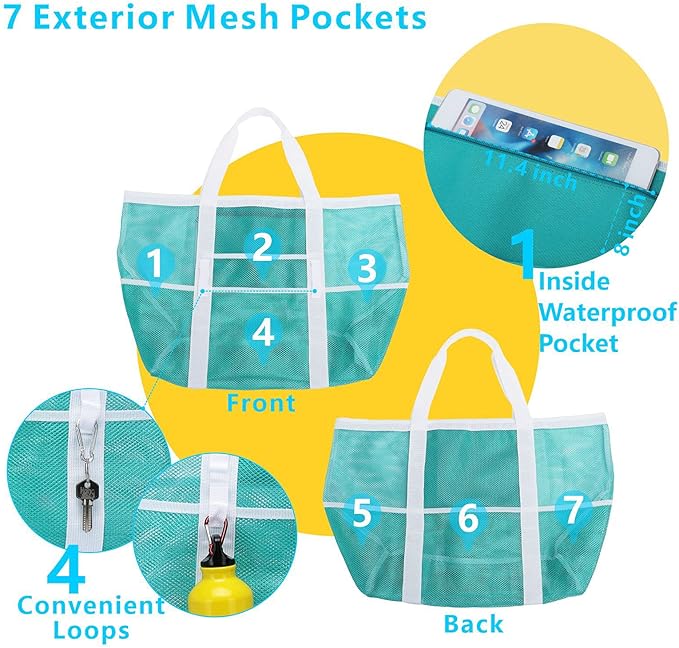 F-color Mesh Beach Bag Family - Large Tote Bag for Cruise Pool Toys Beach Vacation Essentials
