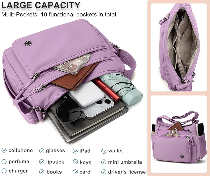 Casual Crossbody Bag with Anti Theft Pocket - Women Lightweight Water-Resistant Purse Bag