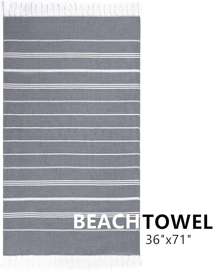 Turkish Beach Towel, 36"x71" Quick Dry Sand Free Oversized Bath Pool Swim Towel, Lightweight Travel Turkish Towels Vacation Essentials, Dark Gray