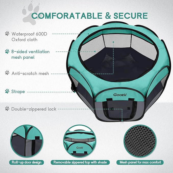 Pet Cat Playpen for Indoor Cats Enclosed, Puppy Dog Play Pen for Outdoor Travel Camping (Large Size, Green & Dark Grey)