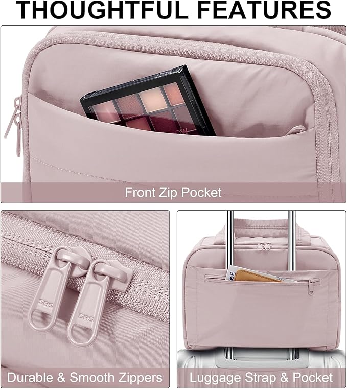 Travel Toiletry Bag for Women, Lightweight Large Quilted Puffy Makeup Bag Wide-open Make up Organizer Cloud Cosmetic Bag w/Handle for Traveling Toiletries Essentials Accessories Light Pink