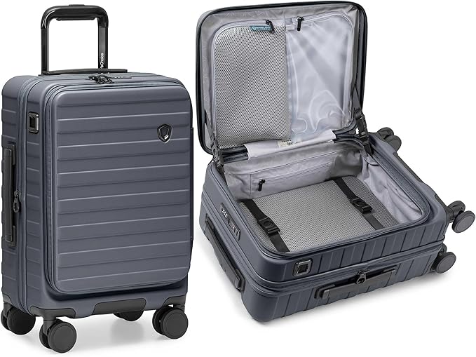 Traveler's Choice Novia Top Opening Expandable Polycarbonate Luggage with Spinner Wheels, Slate Blue, 21-Inch Carry-on