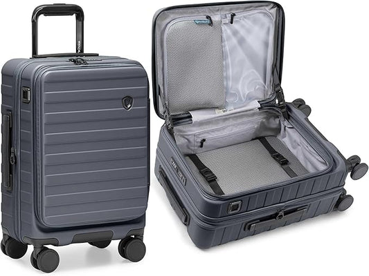 Traveler's Choice Novia Top Opening Expandable Polycarbonate Luggage with Spinner Wheels, Slate Blue, 21-Inch Carry-on