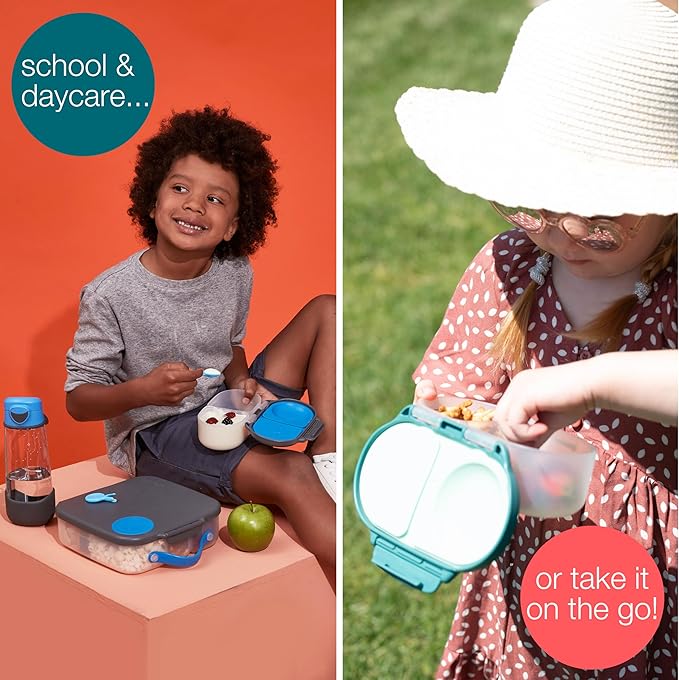 b.box Snack Box - Leakproof Mini Bento Box for Kids & Toddlers, 2 Compartment Snack Containers for Kids, Lunch Containers, Dishwasher Safe, BPA Free, PFAS Free, Ages 4m+, 1 3/4 Cup - Spearmint