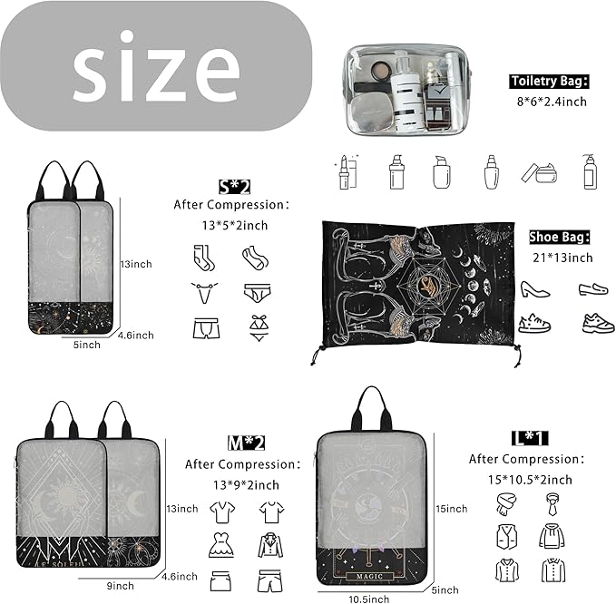 7 Pcs Compression Packing Cubes Travel for Suitcases, Luggage Organizer Lightweight Storage Bags Set for Backpack Travel- Packaging Cubes for Carry-Ons and Storage