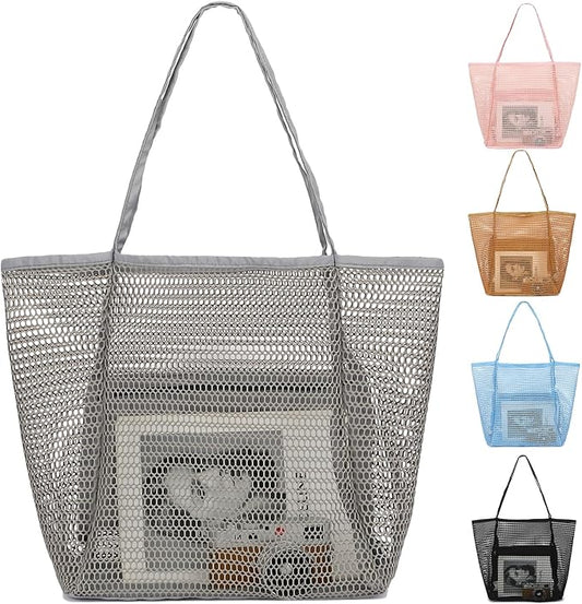 Fammart Mesh Beach Bag for Women, Summer Straw Tote Hobo Pool Bags with Zipper Pocket, Travel Vacation Cruise Essentials 2026