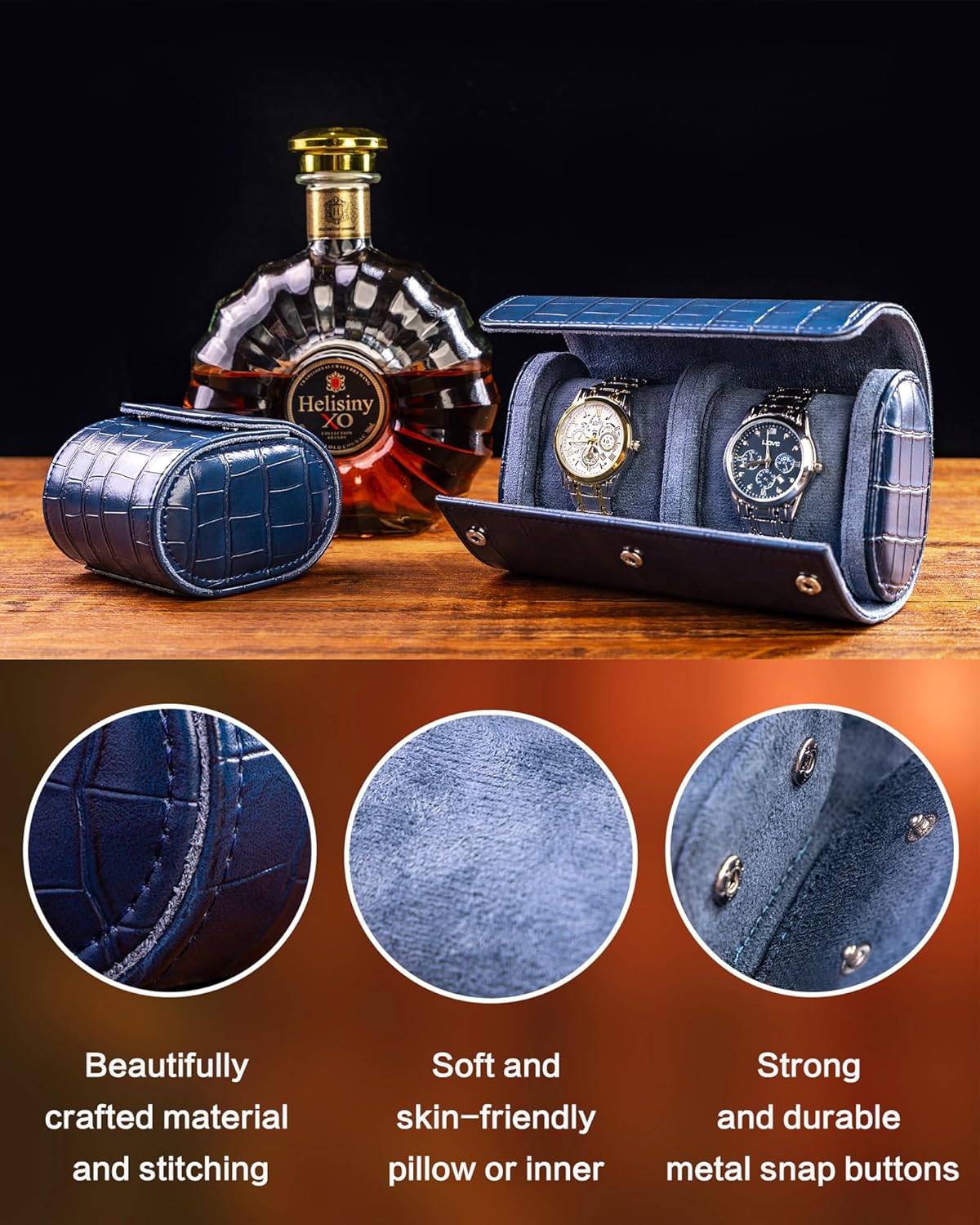 MR.OKAY 2 Watch Travel Case- Classic Leather Watch Case With Superb Texture.(Portable Watch Roll Or Organizer For Storage And Display).Festival Gift For Men, All Handcrafted By Artisans.