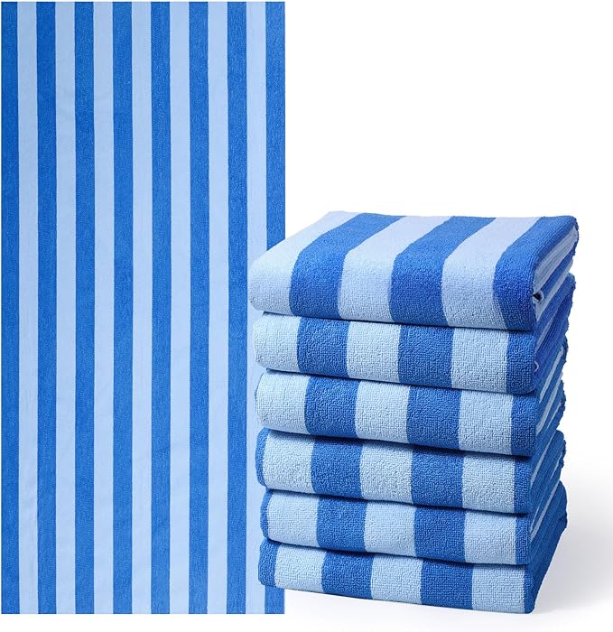 Peryiter 6 Pcs Oversized Microfiber Beach Towels 59 x 28 Inch Large Quick Dry Pool Towels Absorbent Camping Travel Blanket Set for Women Men Bath Beach (Stripe Style,28 x 59 Inch,Light and Dark Blue)