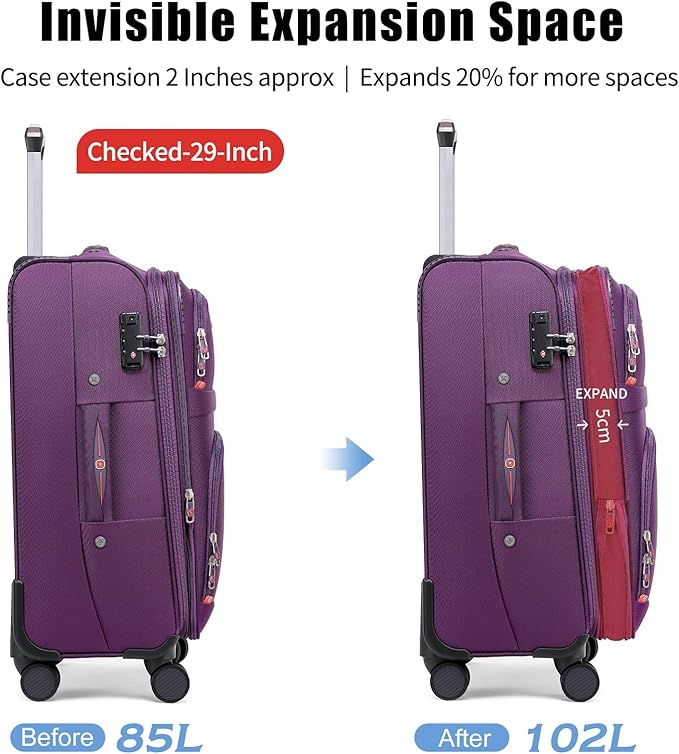 Softside Expandable Luggage with 4 Spinner Wheels, Durable Checked-Luggage Suitcase (Purple, 29-Inch)