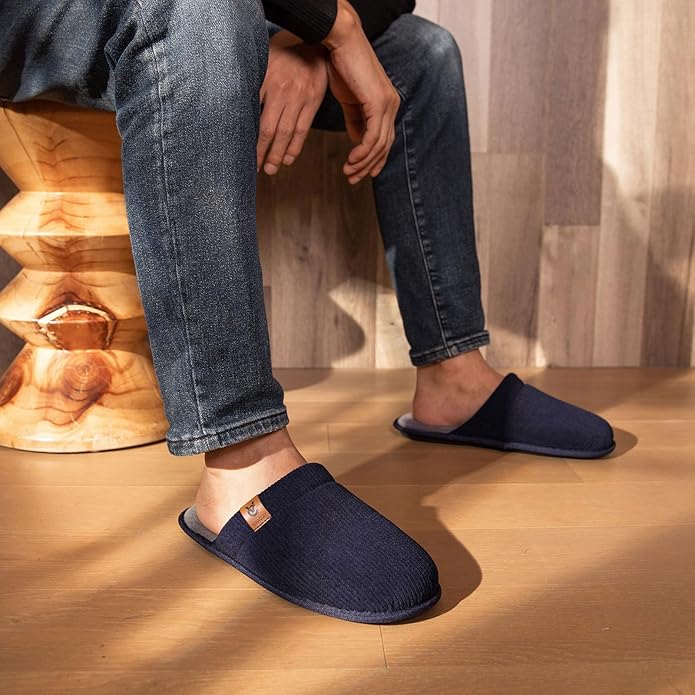 VeraCosy Men's Corduroy Scuff Slippers Soft Comfy Memory Foam Non-slip Indoor House Shoes