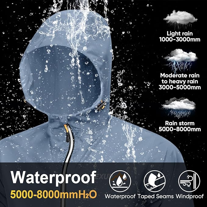 APEXUP Packable Rain Jacket Men with Reflective Zipper, Lightweight Waterproof Raincoat, Mens Rain Jacket for Outdoor Sports