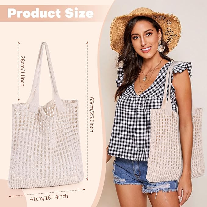 Sightor Crochet Tote Bag, Mesh Beach Bag Knit Summer Hobo Bag Vacation Boho Tote Bag for Women