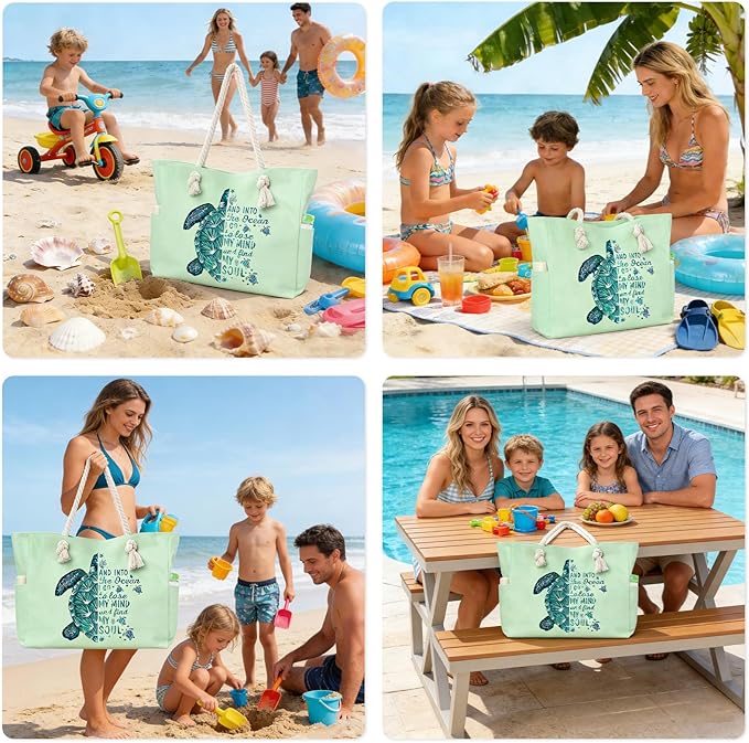 Beach Bags for Women Large Waterproof Beach Travel Tote Bags Sandproof Swim Pool Bag Canvas Zipper Big Tote