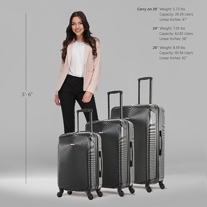 DUKAP INCEPTION Luggage with Spinner Wheels | Durable Lightweight Hardshell Suitcase,Travel Sets with Handle and Trolley | (20in, 24in, 28in) 3 Piece Luggage Set | Black