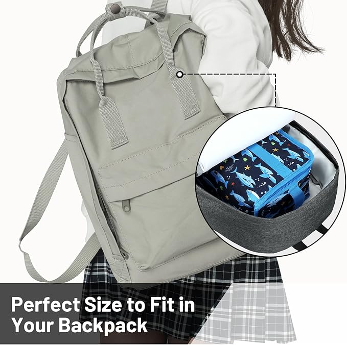 MIER Insulated Lunch Box for Men Women Kids Portable Small Lunch Bag 9 CAN Compact Thermal Mini Cooler for School Work Picnic, Blue Fish