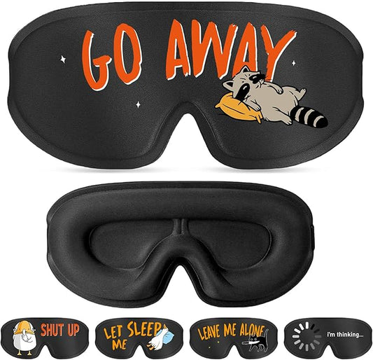 Funny 3D Zero Pressure Sleep Eye Mask for Men Women Side Sleeper, Adjustable Blackout Soft Breathable Eye Masks for Travel Nap Night Sleep, Humorous Gift Stocking Stuffers (GO Away)
