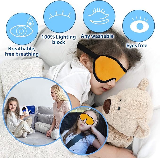 3D Sleep Mask for Kids, Light Block Sleeping Blindfold Memory Foam Contoured Eye Mask for Sleep, Adjustable Strap Eye Cover and Travel Sleep Mask for Boys Girls, Orange