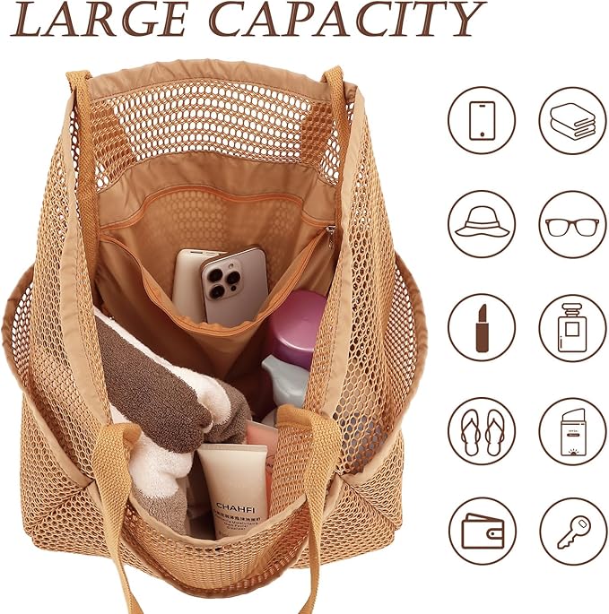Beach Bag for Women with Outer Pocket, Waterproof Large Tote Bag for Cruise Essentials