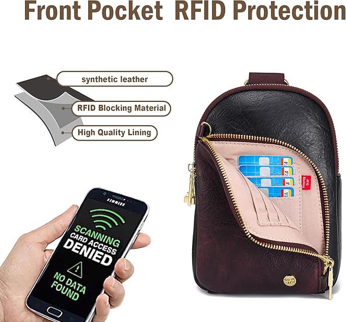 INICAT RFID Blocking Sling Bag, Anti Theft Crossbody Bag for Women, Travel Fanny Pack Style Purse, Vegan Leather