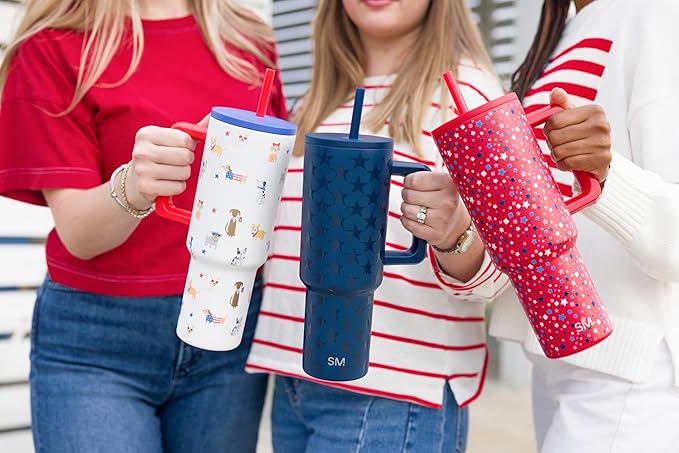 Simple Modern 4th of July 40 oz Trek Tumbler with Handle and Straw Lid | Cup Holder Friendly Insulated Stainless Steel Travel Mug | Stars Navy