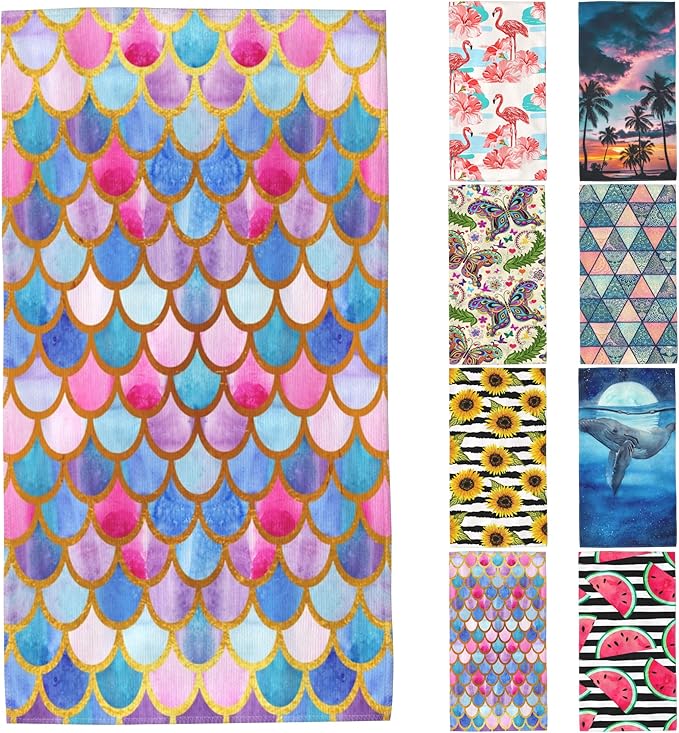 Beach Towel,Watercolor Mermaid Golden Fish Scales Lightweight Compact Sand Free Quick Dry Oversized Pool Swimming Towels for Girls Women Adults,29.5"×59"