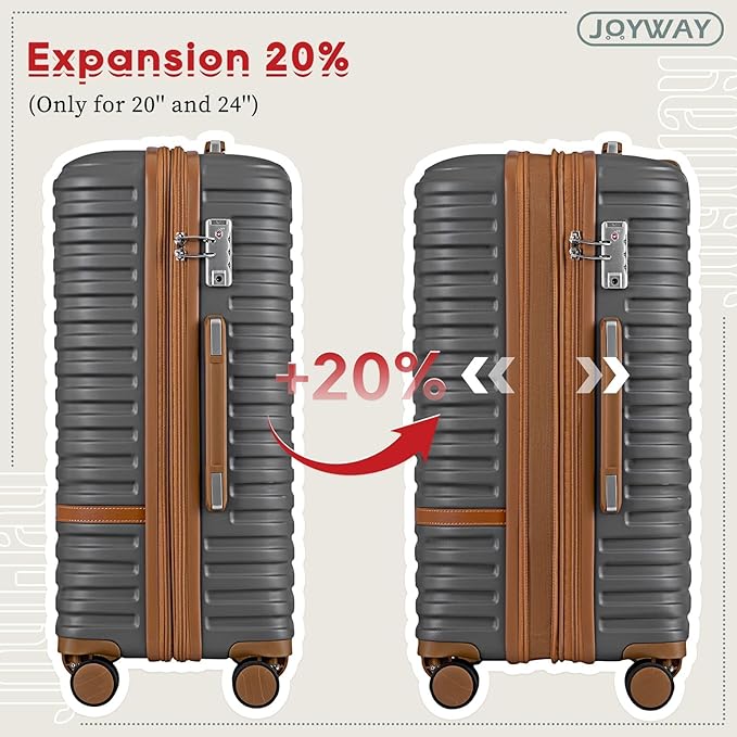 Joyway Luggage Set 3 Piece Suitcase Sets with Spinner Wheel,Hardside Expandable Travel Laggage with TSA Lock (13/20/24/28 Grey brown