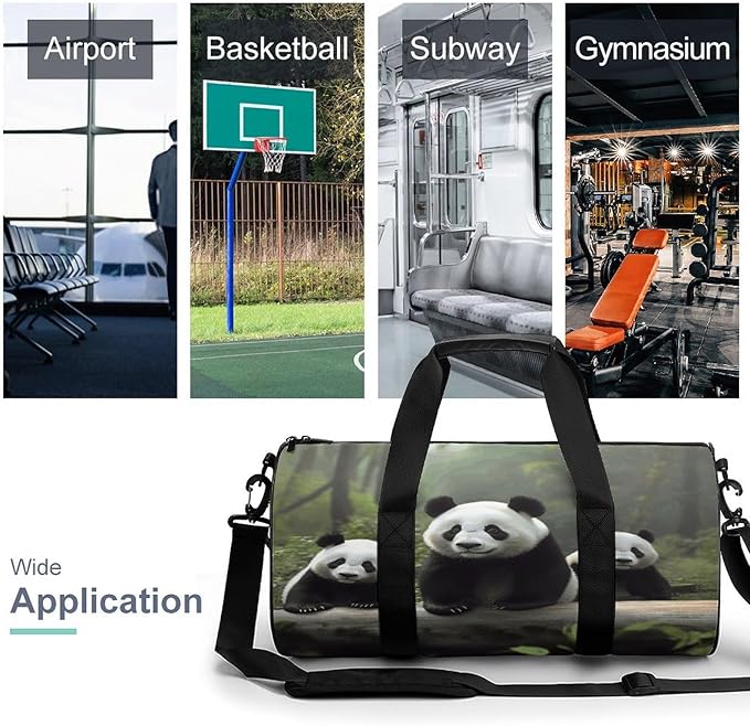 Sports Gym Bag for Women Men Travel Duffel Bag Tote Weekender Bag Cute Panda Carry on Overnight Bag for Travel Swimming Fitness Workout Sports Duffle Bag