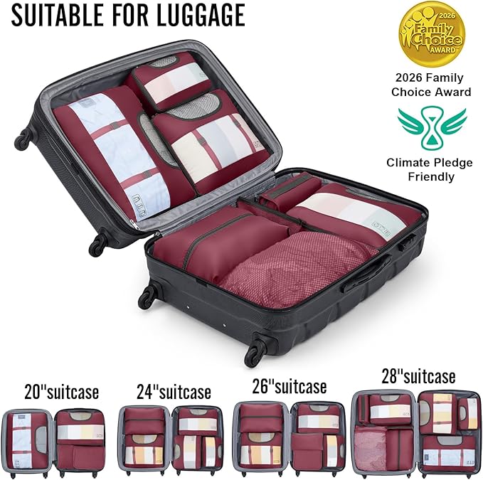 Veken 8 Set Packing Cubes for Travel Essentials, Christmas Gifts, Suitcase Organizer Bags in 4 Sizes, Carry-On Luggage Accessories with Large Laundry & Hanging Toiletry Bag, Must-Have for Airplane