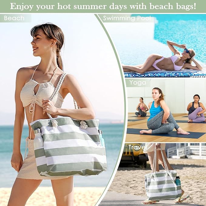 Pleneal Beach Bags For Women - Large Beach Bags with Zipper Waterproof Sandproof Swim Pool Beach Bag