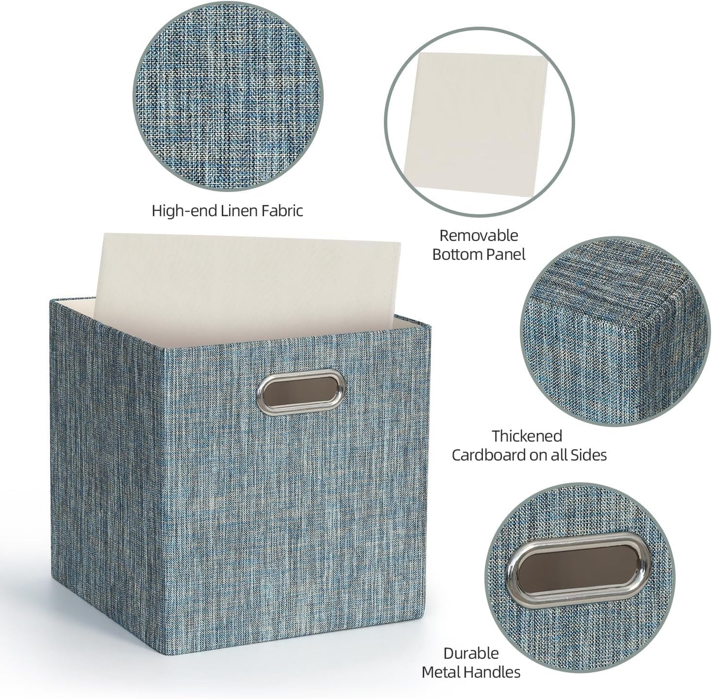 Posprica Storage Basket Bins,11×11×11 Foldable Storage Cube Boxes Fabric Drawer for Closet Shelf Cabinet Bookcase - Set of 4,Teal