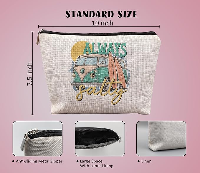Retro Hippie Beach Makeup Bag - Summer Gifts for Women, Cosmetic Bag for Purse