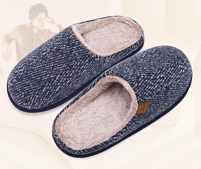 COFACE Mens Cozy Memory Foam Scuff Slippers Casual Slip On Warm House Shoes Indoor/Outdoor Sandal Slippers With Arch Support Rubber Sole Size 7-15