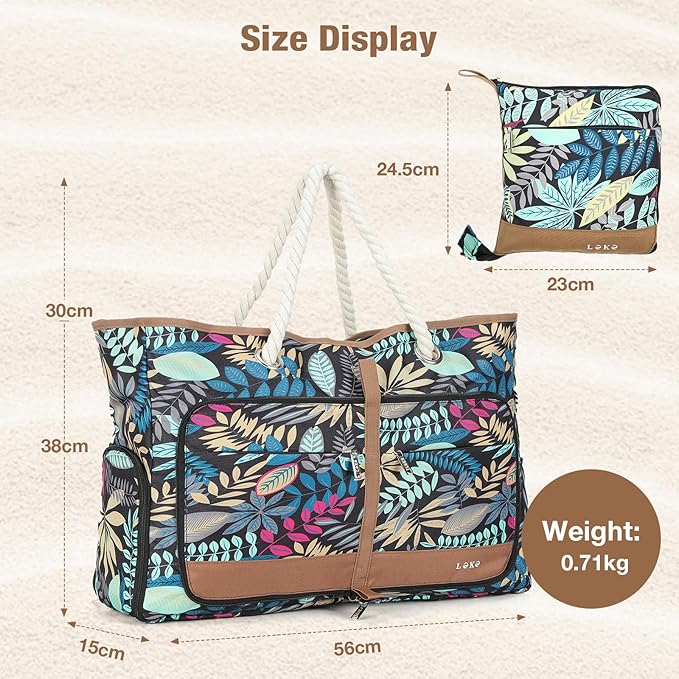 Beach Bag for Women - 35L Large Tote Bag, Waterproof & Sandproof, Zippered Carry On Bag for Pool, Beach & Travel