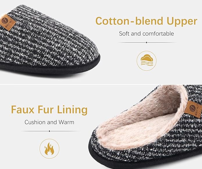 ONCAI Men's House Slippers Memory Foam Slip-On Warm Cozy Scuff Home Bedroom Shoes with Indoor/Outdoor Rubber Soles US Size 7-15