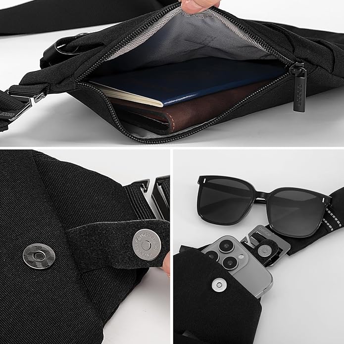Crossbody Sling Bag, Water-Resistant Anti Theft Chest Pack, Minimalist Commuter Daypack for Travel Hiking Work