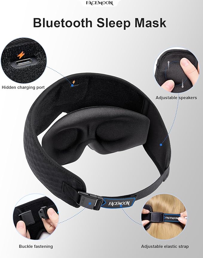 Sleep Mask with Bluetooth Headphones: 100% Blackout, 3D Zero-Pressure Eye Cups, Noise-Reducing Immersive Sound for Sleeping, Adjustable Speaker Fit, Bluetooth 5.4, Detachable Design, Travel Relaxation
