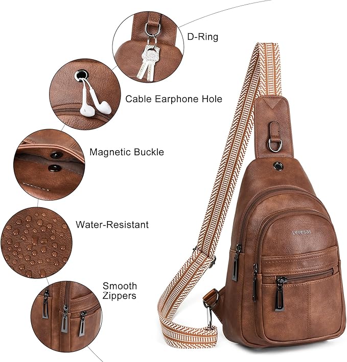 7L Sling Bag for Women Vegan Leather Crossbody Purse Chest Bags Fashionable Trendy Fanny Pack with Travel, Brown