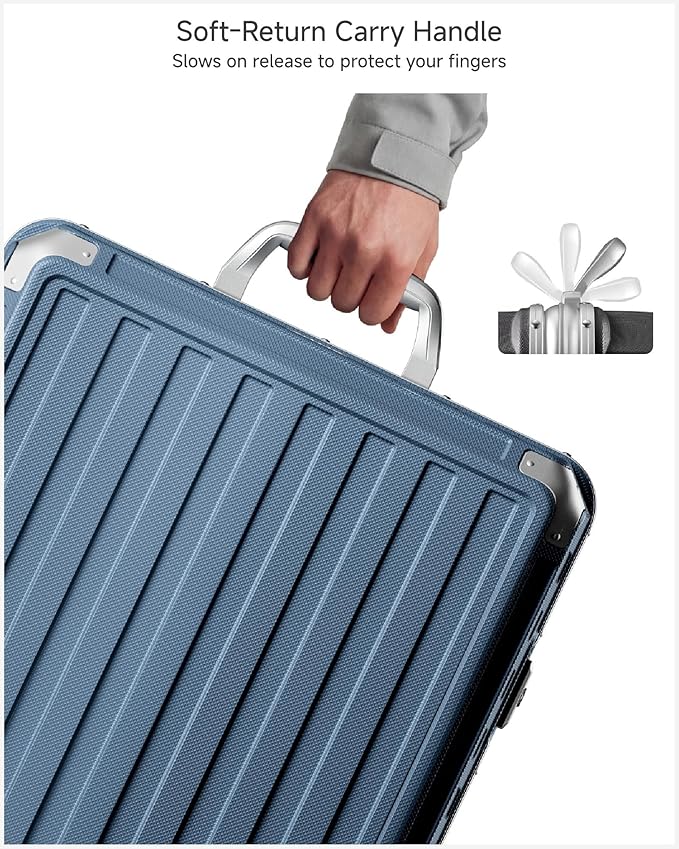 LUGGEX Checked Suitcase with Spinner Wheels, 8010S Aluminum Frame Zipperless Polycarbonate Hard Shell Suitcase (ZX-Core, Blue, 28 Inch)
