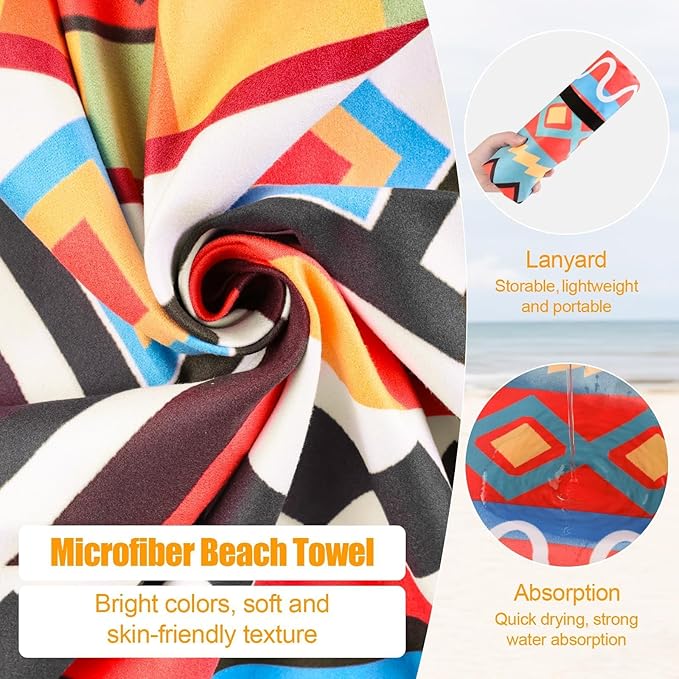 Oversized Microfiber Beach Towel Thin, Abstract Geometric Boho Style Double Sided Printed Absorbent Compact Towel, Large Soft Swim Beach Towels for Women Adult Men, Summer Lake Pool Bath, 35"x71"