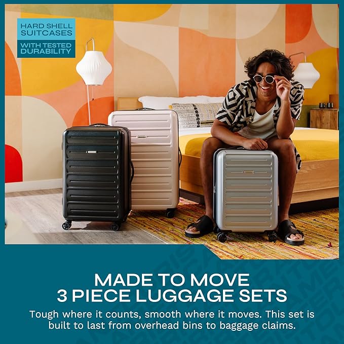 American Tourister Westridge Hardside Luggage Set with Spinner Wheels, Teal, 3PC Set (CO/M/L)