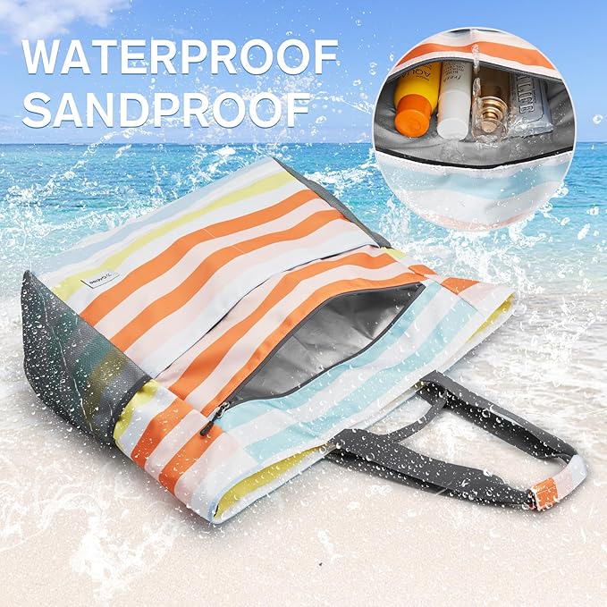G4Free Beach Bag, Waterproof Sandproof Beach Tote Bag, Large Capacity Foldable for Women